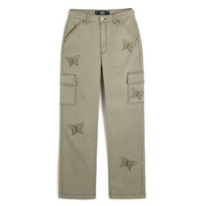 Hollister ultra high rise Dad Pant  Butterfly Embroidered Cargo Pants